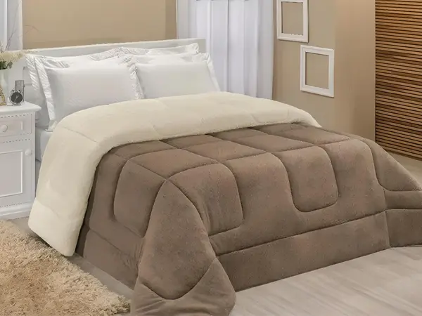 Coberdrom Casal Queen Sherpa Edredrom Pele de Carneiro 2,40m x 2,20m - 2